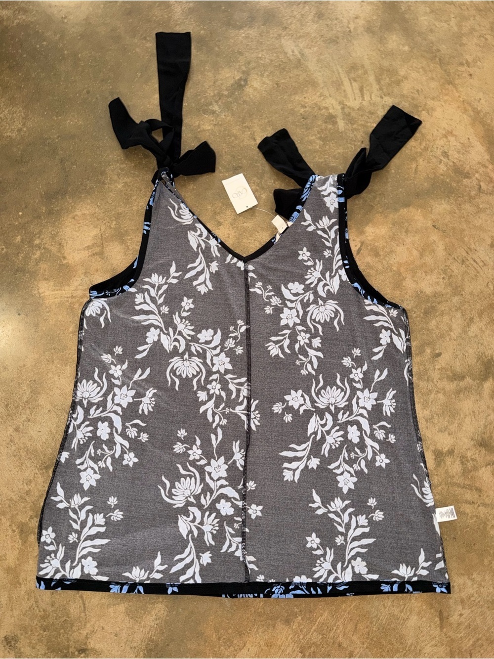 Cato Floral Tie Shoulder Tank Top NWT Black Blue Sleeveless Large - Picture 6 of 10